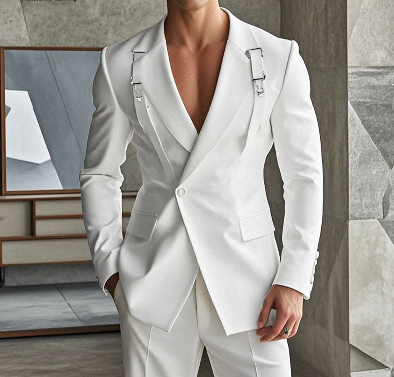 Men's Deconstruct Metal Buckle Long Sleeved Blazer