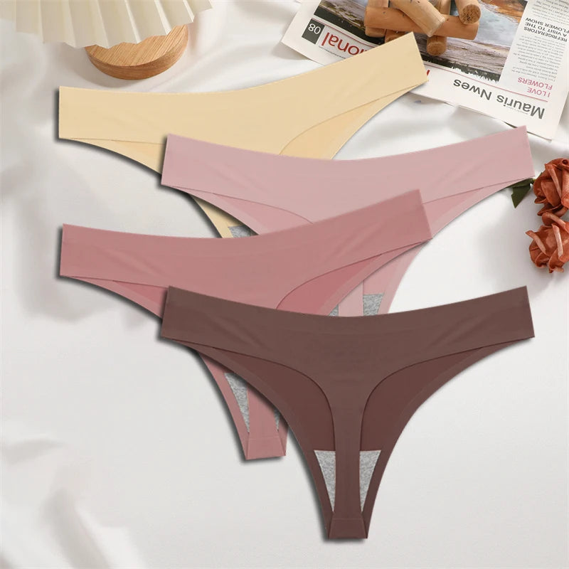 4-Pack Ice Silk Seamless Thongs - Low Waist Bikini Underwear