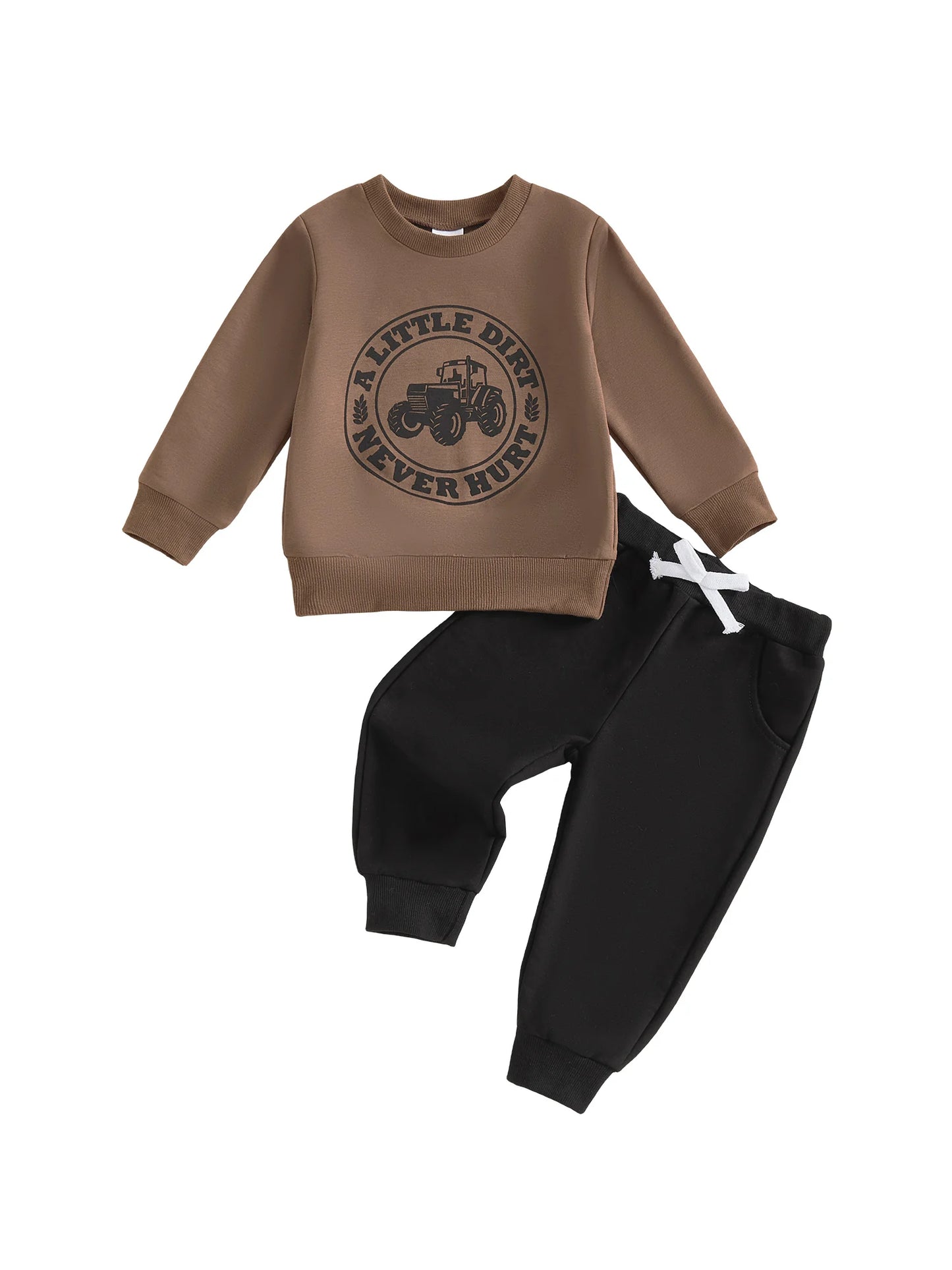 Baby Boys Autumn Winter Clothes Set - Long Sleeve Letters Printed Pullover Sweatshirt & Solid Color Pants