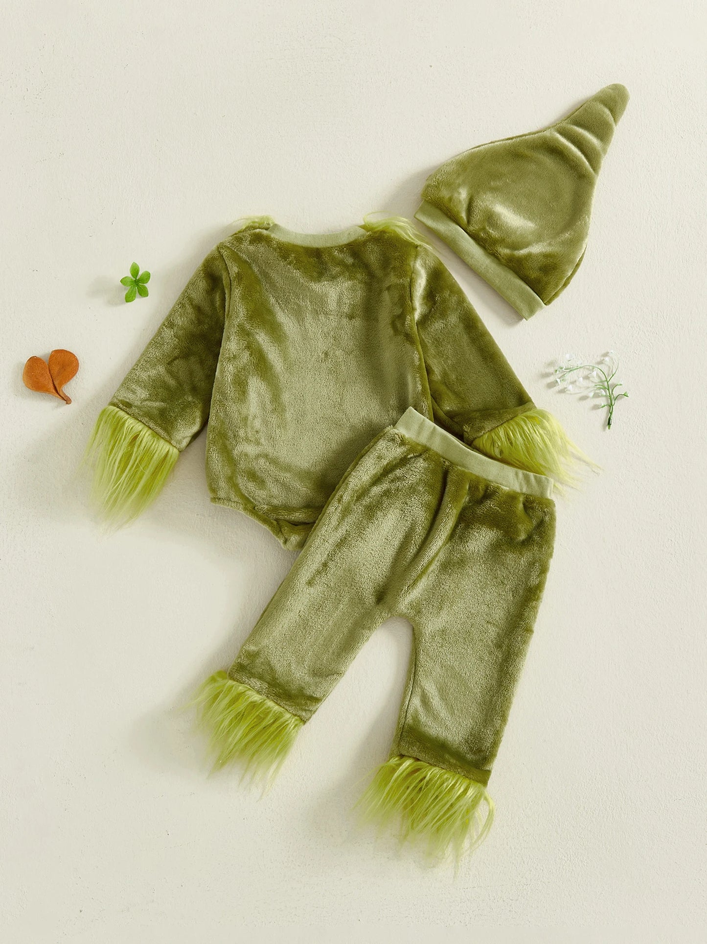 Baby Halloween 3-Piece Outfit Set - Plush Romper, Pants & Hat (0-18M)