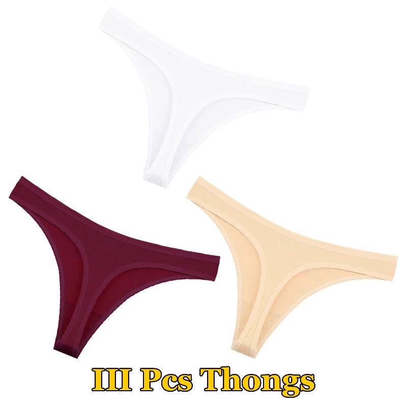 3Pcs Cotton Thongs Pantie Low Waist Comfortable Underwear Breathable G-string Soft Lingerie