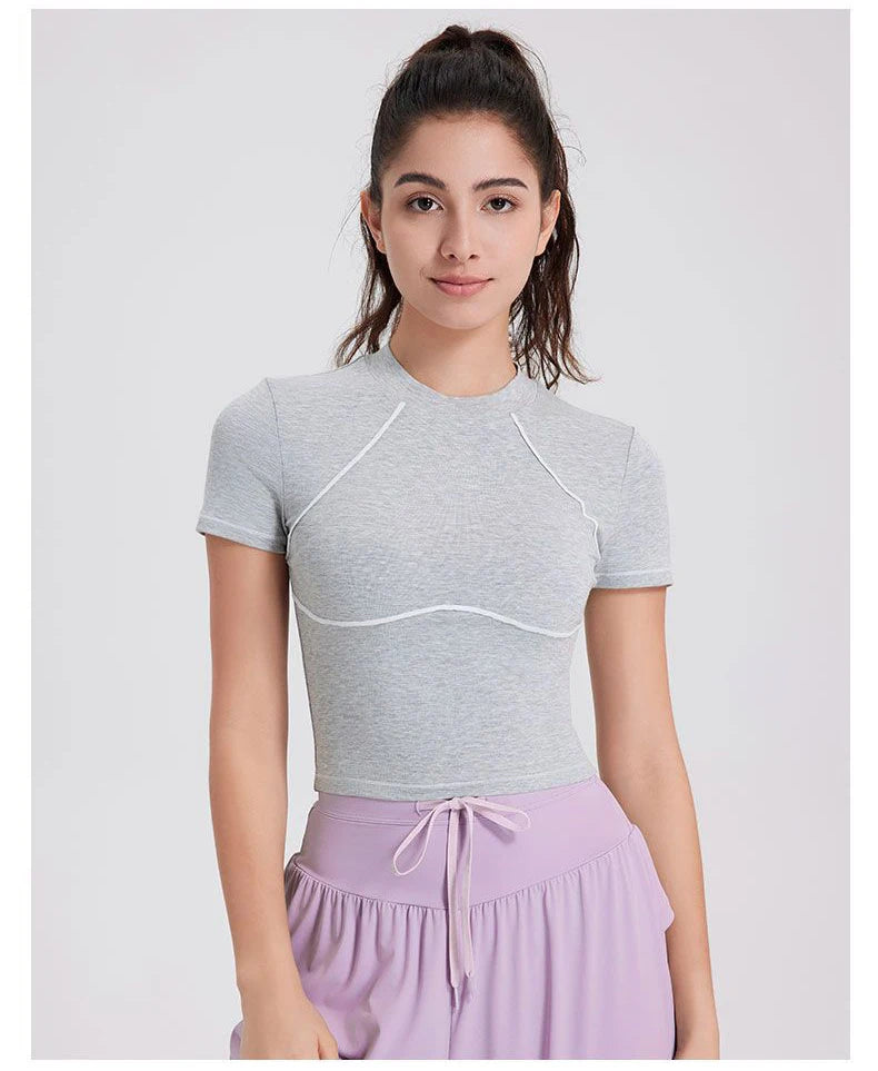 Women's Summer Short Sleeve Yoga Breathable Quick Dry Running Crop Top Slim Fit Gym Vest Sportswear Top