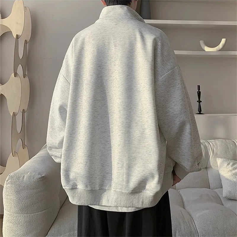 Men's Stand Collar Cardigan Hoodie - Double Zipper Casual Jacket