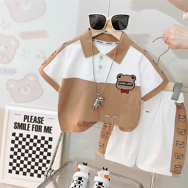Boy's Cartoon Bear T Shirt and Shorts 2 Pcs Outfit