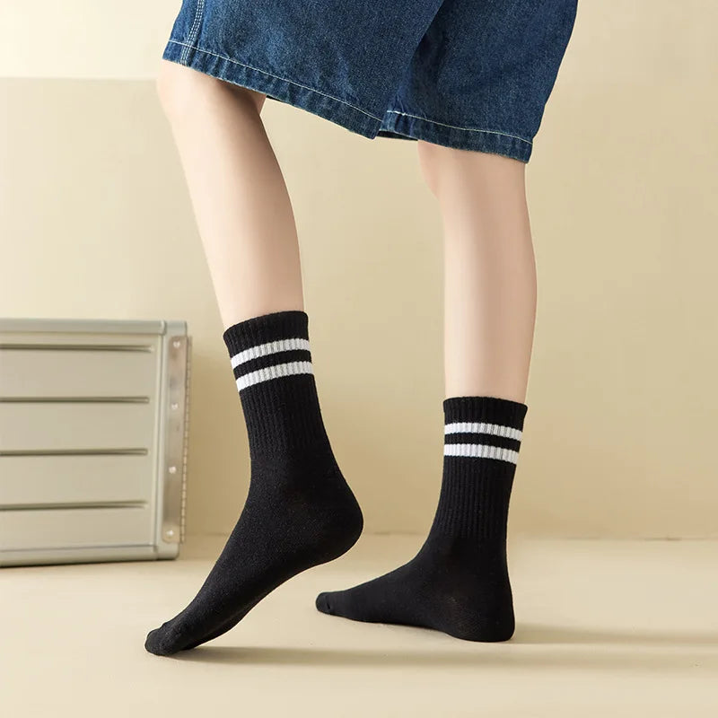 3 Striped Cotton Socks - Unisex Streetwear Casual Knitted Socks