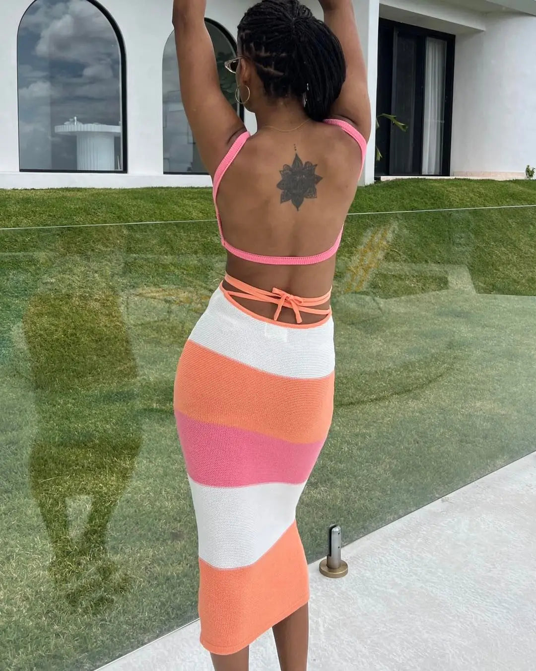 Women's Straps Backless Knit Maxi Dress - Beach Cut Out Shift Dress