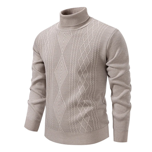Men's Winter Fleece Warm Turtleneck Sweater - Geometric Knit Pullover