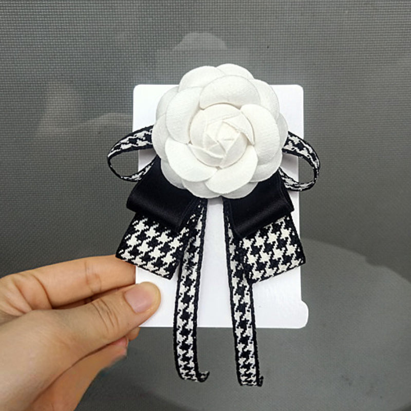 Fabric Camellia Flower Brooch - Ribbon Bow Tie Wedding Party Accessory