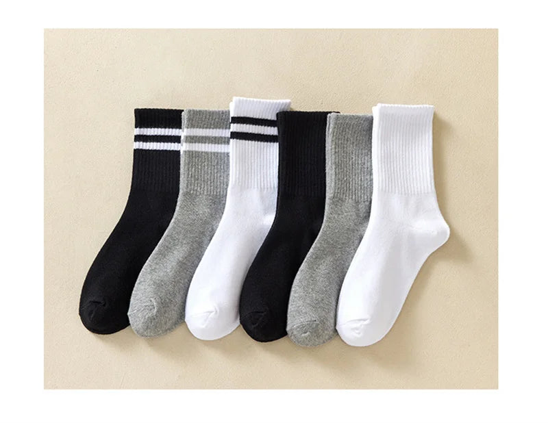 3 Striped Cotton Socks - Unisex Streetwear Casual Knitted Socks