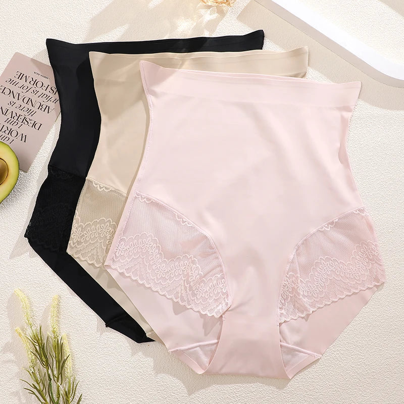High Waist Tummy Control Panties - Women's Floral Lace Shaping Briefs (S-XXXL)