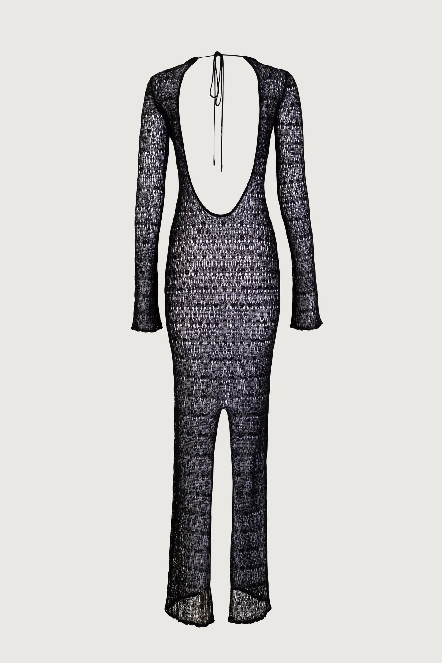 Hollow Crochet Sweater Maxi Dress - Long Sleeve Cover Up