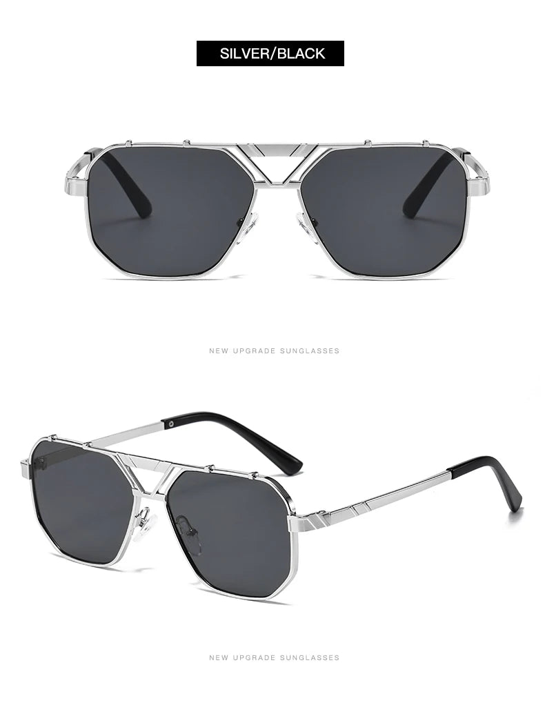 Unisex 1/2pcs Vintage Metal Double Bridges Square Sunglasses UV400