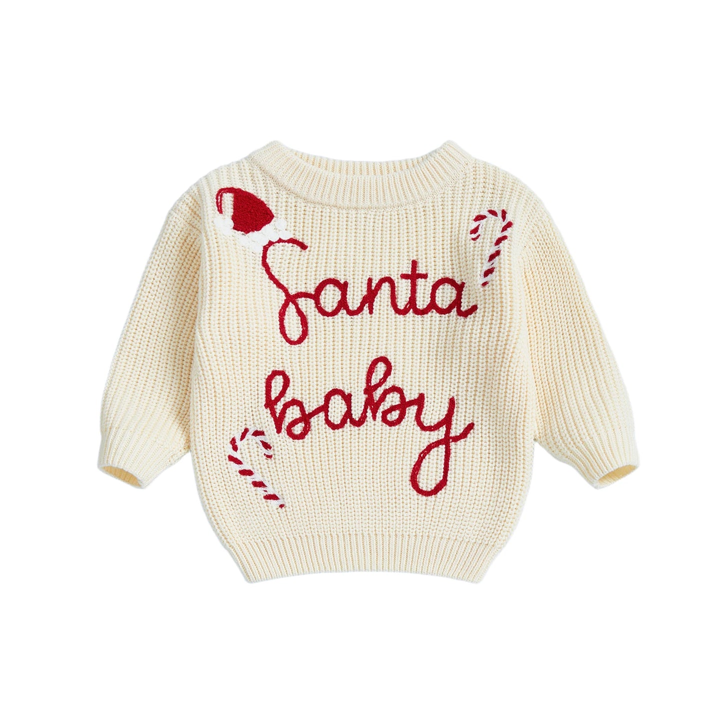Baby Christmas Sweater - Letter Embroidery Round Neck Pullover Knitwear