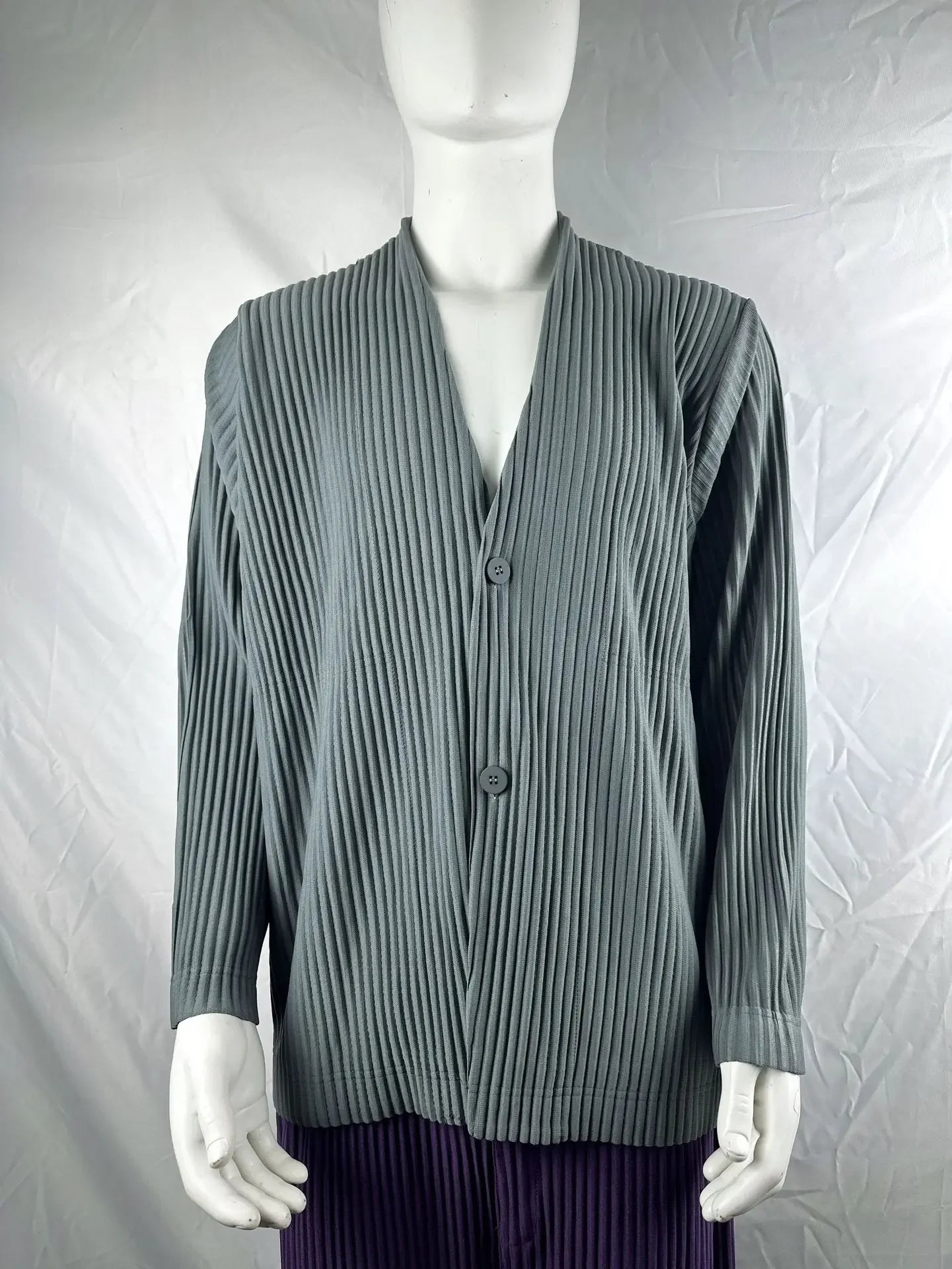Men's Japanese Pleated Premium Sense Jacket Casual Loose Collarless Set