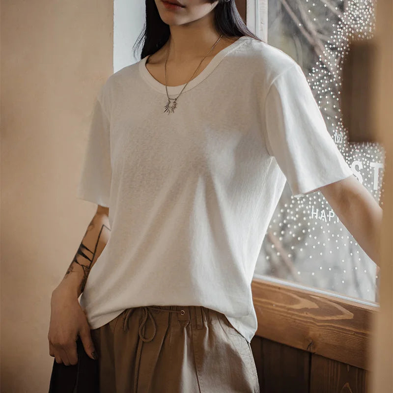 Women's Casual White T-Shirt - Lightweight Loose Fit Summer Top