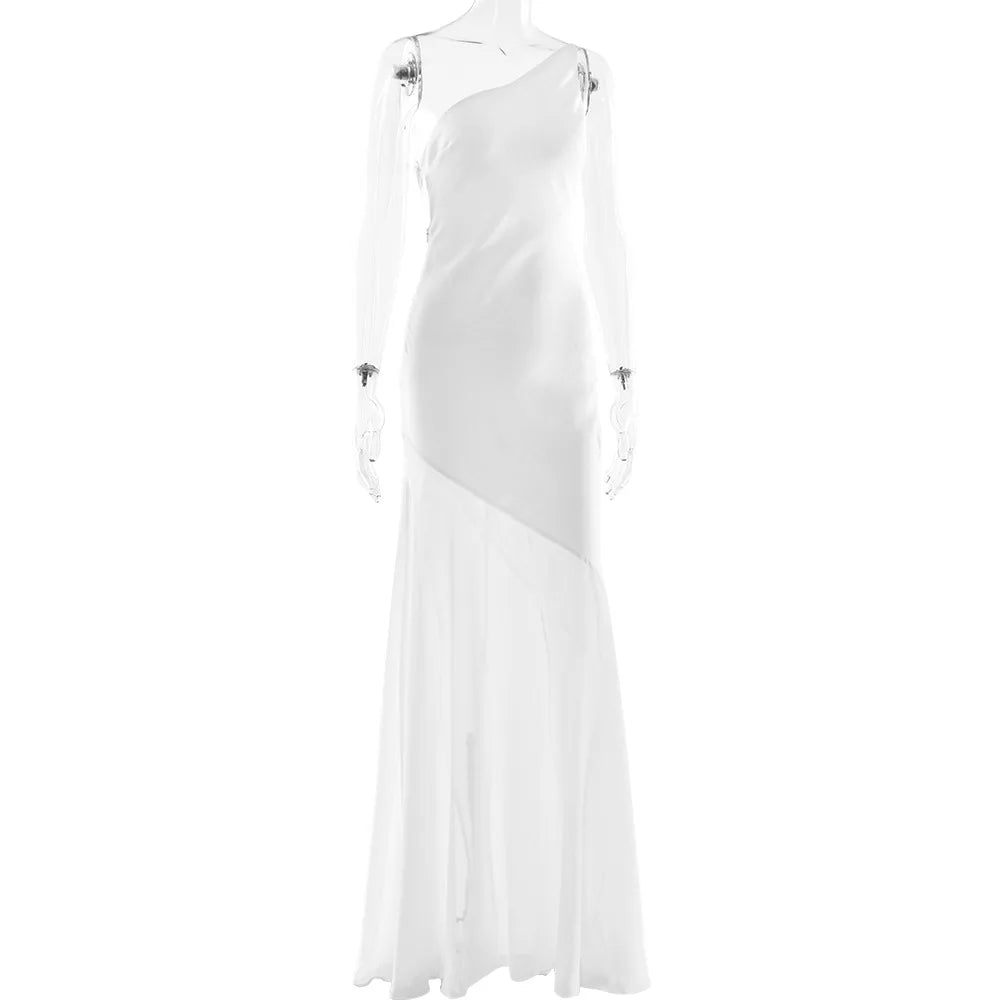 Women's Elegant Asymmetrical Backless Maxi Dress - Bandage Sleeveless Mesh