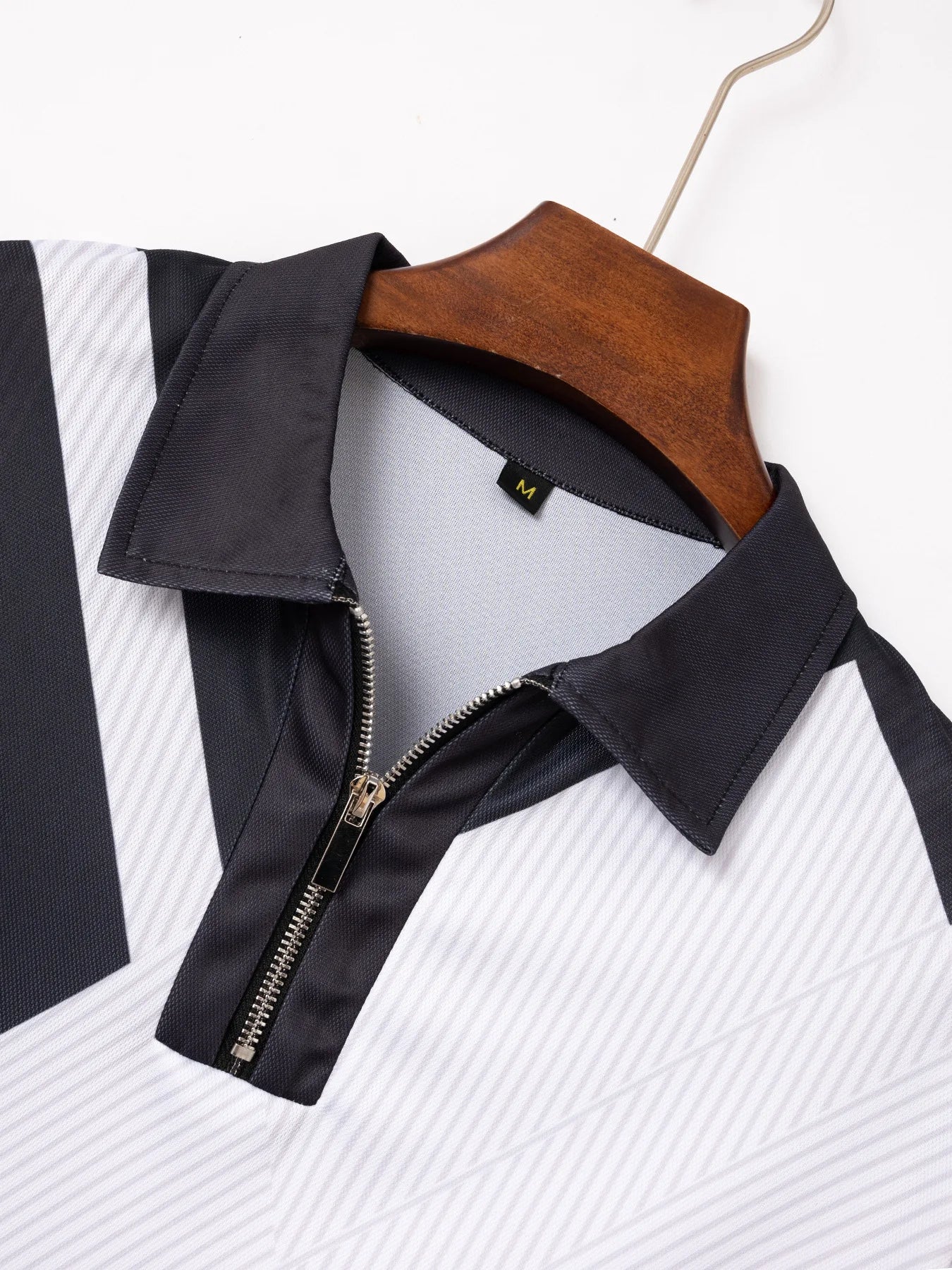 Men's Summer Print Patchwork Turn Down Collar Short Sleeve Sports Casual Polo Zipper Shirt