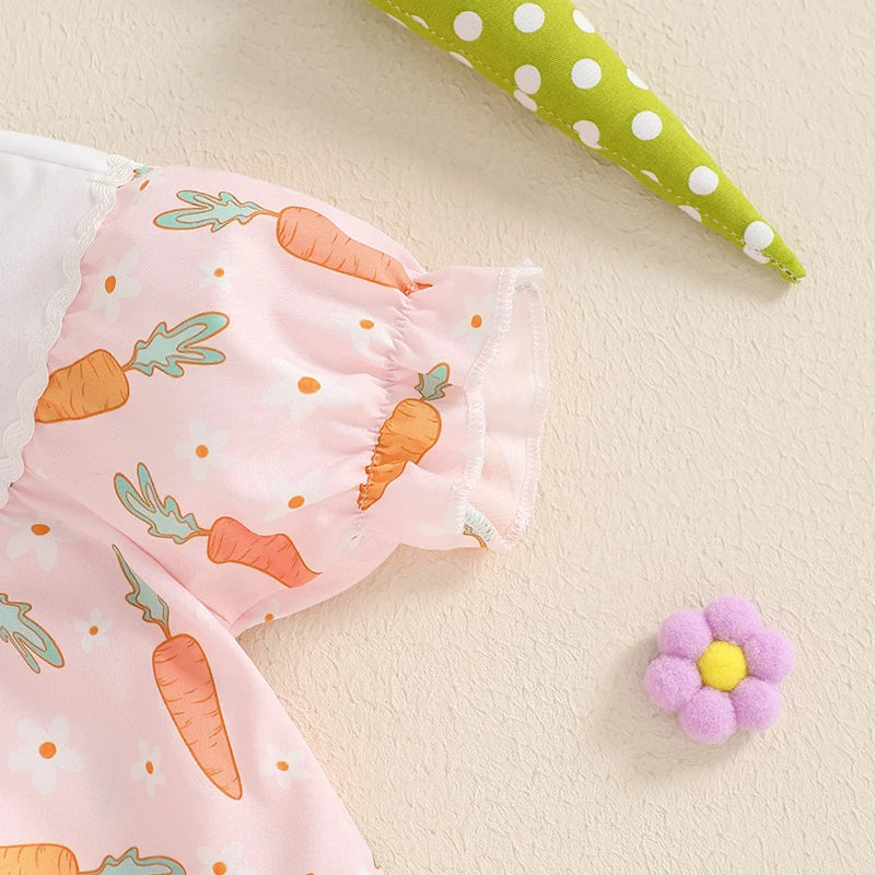 Lovely Baby Easter Romper - Short Sleeve Rabbit Print Bodysuit (0-18M)