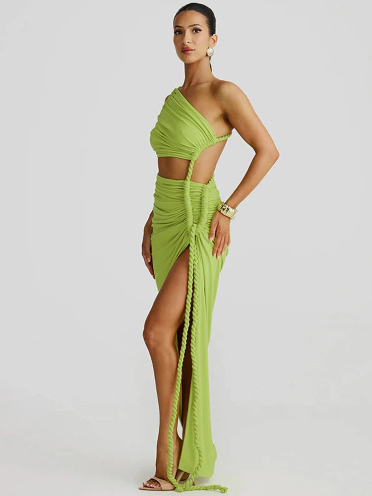 Women's Off-shoulder Thigh High Split Maxi Strapless Sleeveless Ruched Bodycon Party Dress