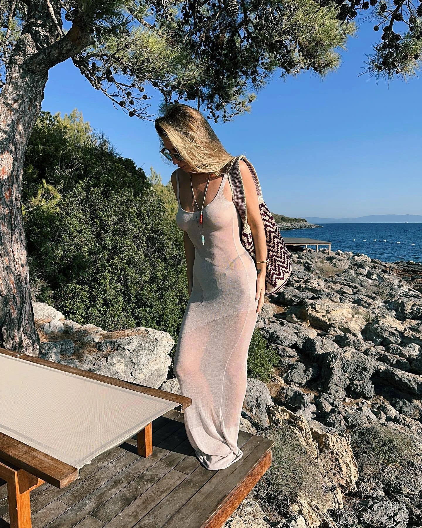 Women's Elegant Knitted See Through Beachwear Maxi Sleeveless Backless Dress