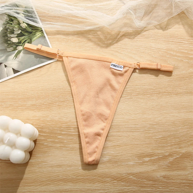 Women's 2PCS/SET Cotton Low Waist Panties Adjustable Waist Thongs Seamless G-String Underwear Lingerie