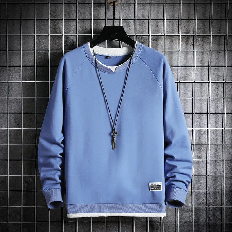 Men's Casual Long Sleeve Round-Neck Patchwork Sweatshirt