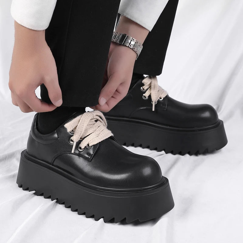 Men’s Platform Casual Genuine Leather Thick Sole British Shoes
