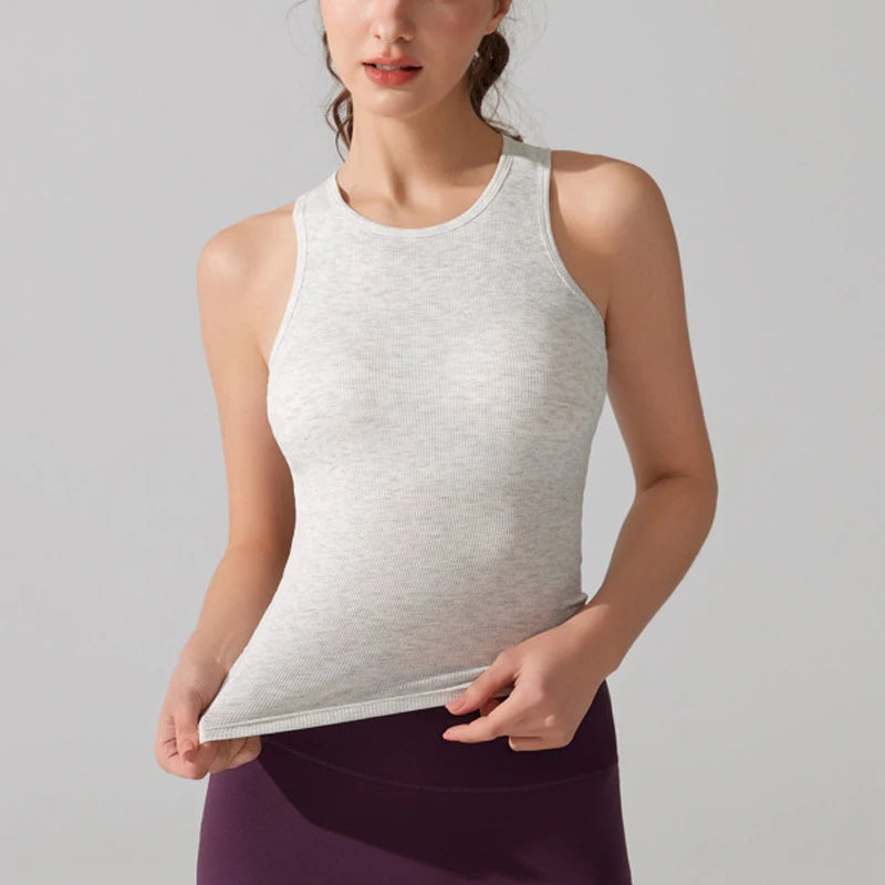 Women's Sleeveless Yoga Top with Built-in Chest Pads - Quick Dry Athletic Vest