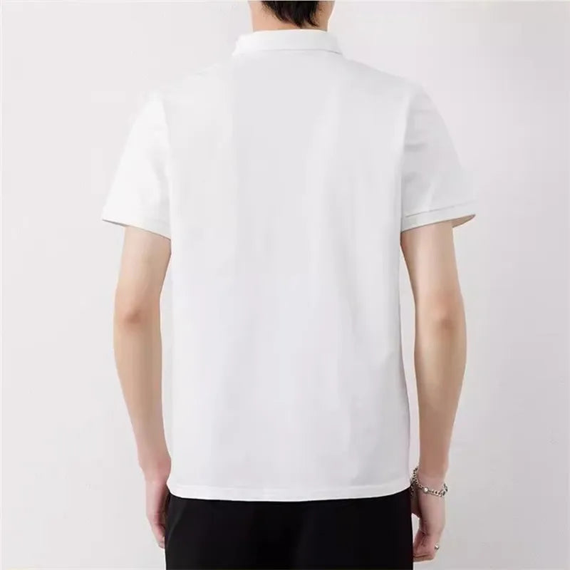 Men's Summer Casual Contrast Colour Turn Down Collar Striped Polo Shirt