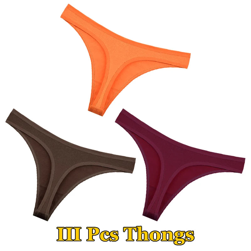 3Pcs Cotton Thongs Pantie Low Waist Comfortable Underwear Breathable G-string Soft Lingerie