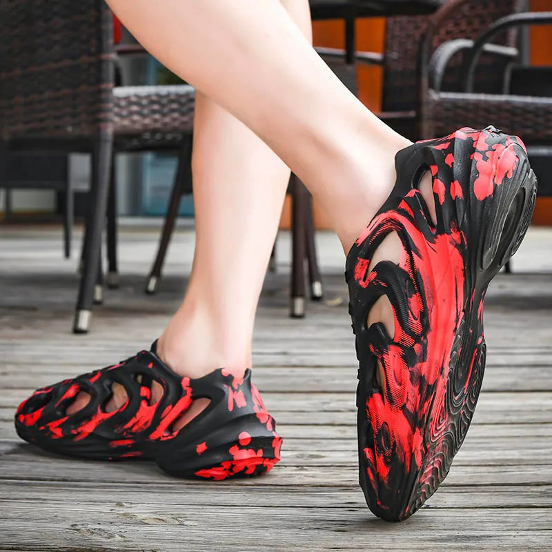Men's Slippers Camouflage Design Platform Sandals Lace Up Beach Slippers Casual Outdoor Crocs Clogs