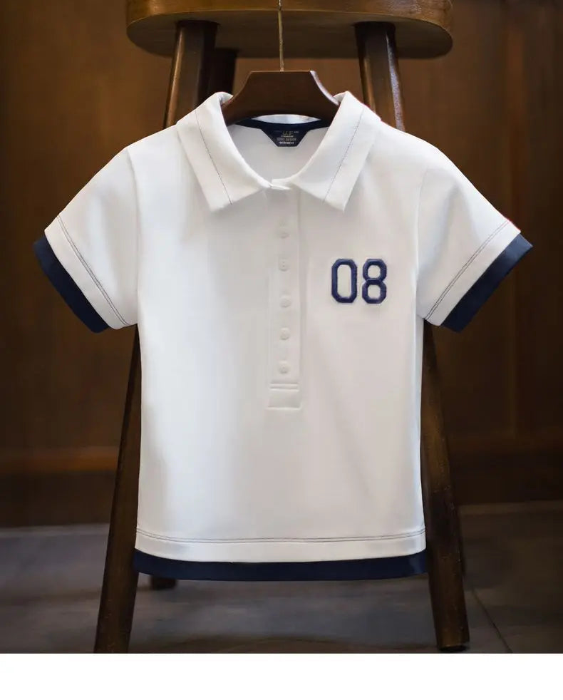 Women's White Embroidered Polo Shirt - Preppy Short Sleeve Tennis Top with Color-Block Design