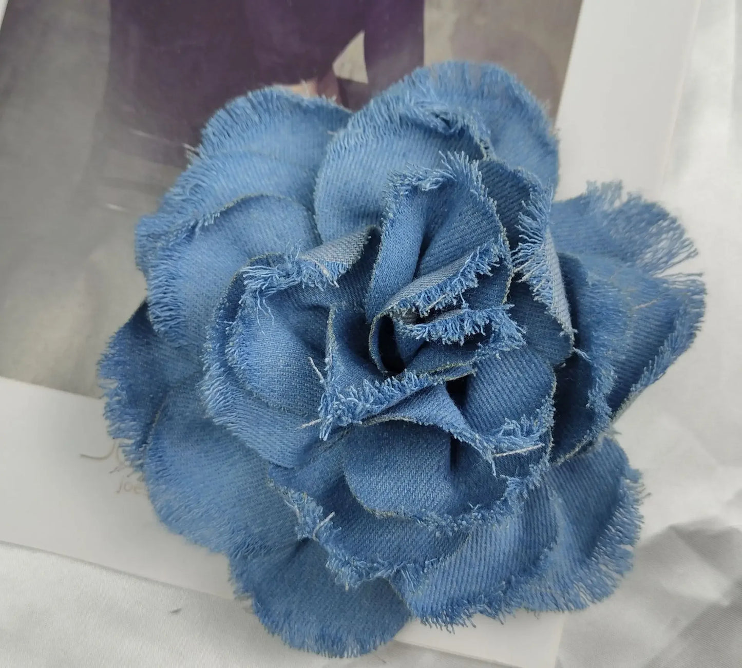 Handmade Denim Rose Flower Brooch - 15cm Fashion Corsage Lapel Pin