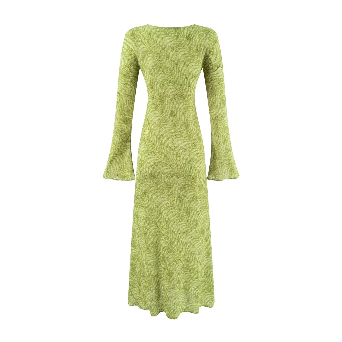 Women's Elegant Trumpet Long Sleeve Dress - Waist Cinching Design with Hip Hugging Silhouette