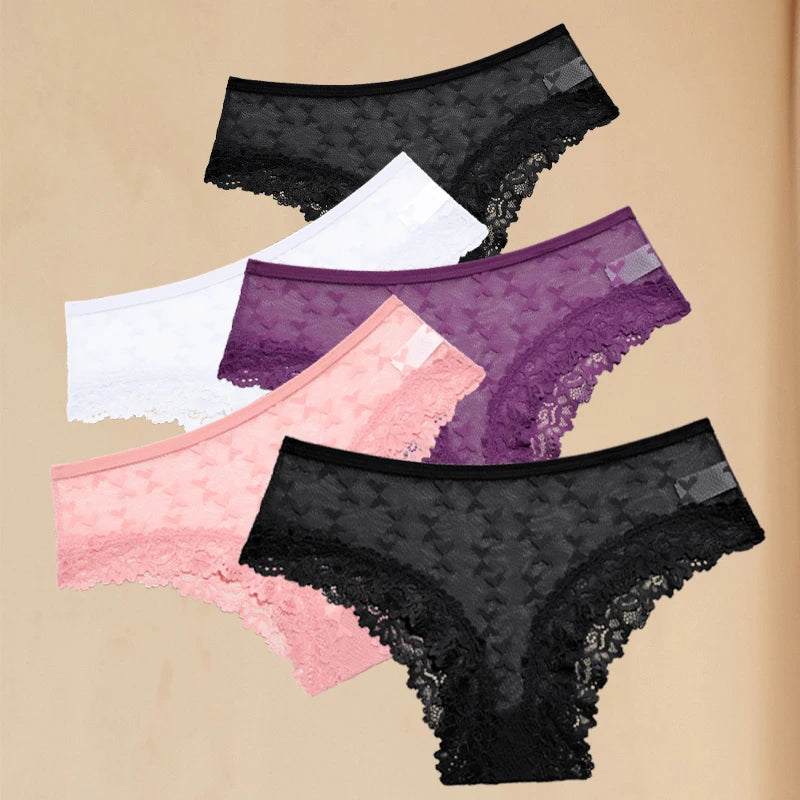 Women's Lace Panties Set - 5 Pack Floral Hollow Out Briefs (S-XL)