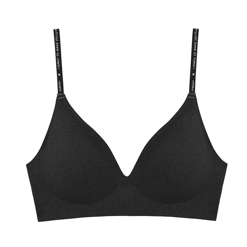 Women's Wireless Deep V Padded Bralette - Striped Knit Bra in 6 Colours (S-XL)