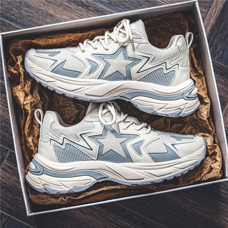 Men's Casual Sneakers Stars Platform Vintage Sneakers Breathable Lace Up Sports Shoes