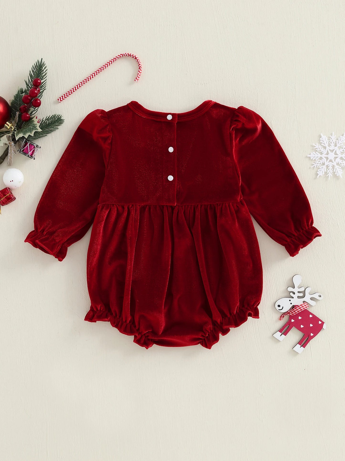 Lovely Baby Velvet Christmas Romper with Plaid Bow (0-18M)