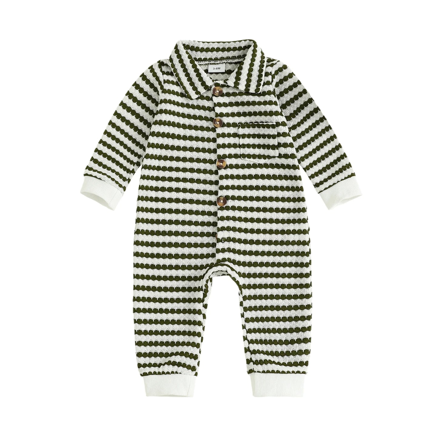 Newborn Baby Fall Winter Jumpsuit Set - Striped Turn-Down Collar Romper & Pants (0-18M)