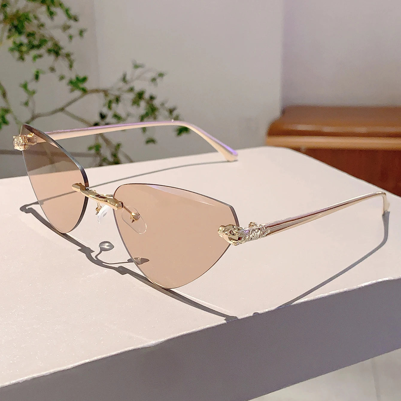 Women's Retro Metal Rimless Triangle Sunglasses