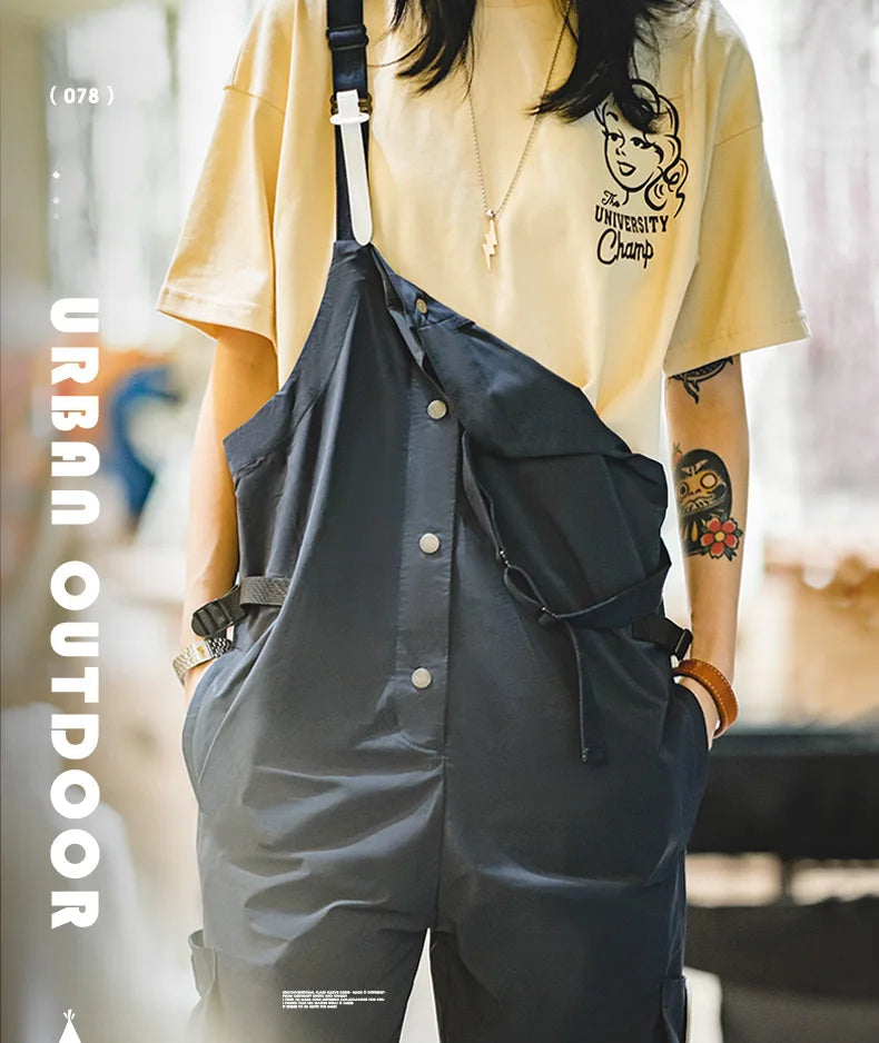 Women's Jumpsuits Retro Overalls Mountain Series Large Pocket Jumpsuit Waterproof Loose Sleeveless Playsuits Cargo Pants