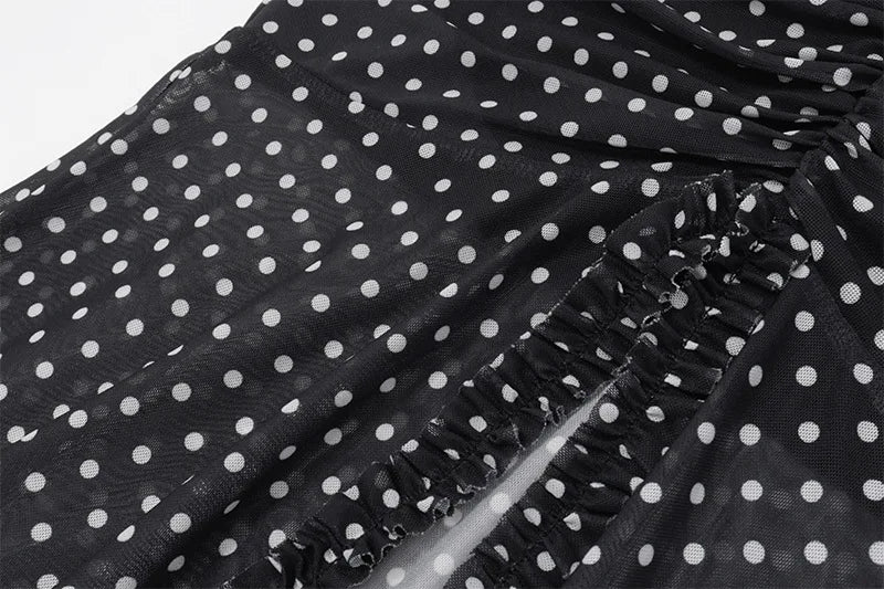 Women's Summer Boho Polka Dot Split Dress - V-Neck Backless Holiday Dress