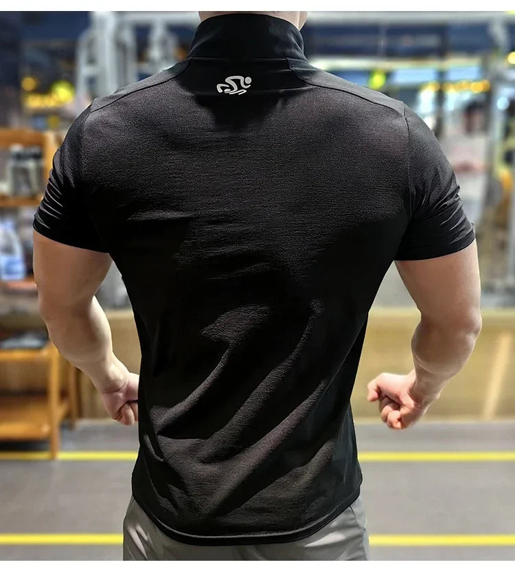 Men's Fitness Sport Clothing Bodybuilding Training Gym Running Short Sleeve Muscle Fit Top Quick Dry Rashguard T-Shirt