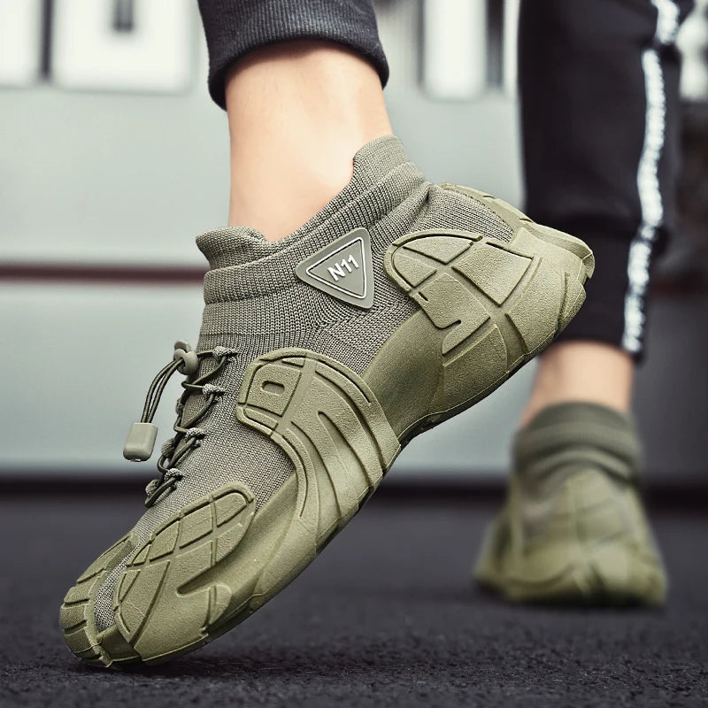 Men's Sports Mesh Running Sneakers Slip On Comfortable High Top Lace Up Sneakers