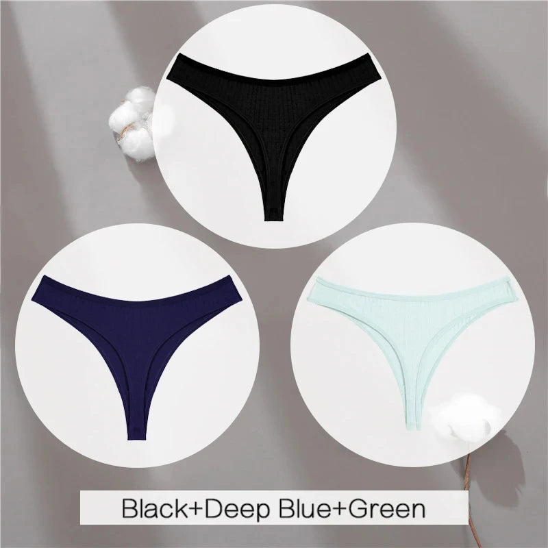 Women's Soft Cotton Thongs 3-Pack - Comfortable Low-Rise Underwear