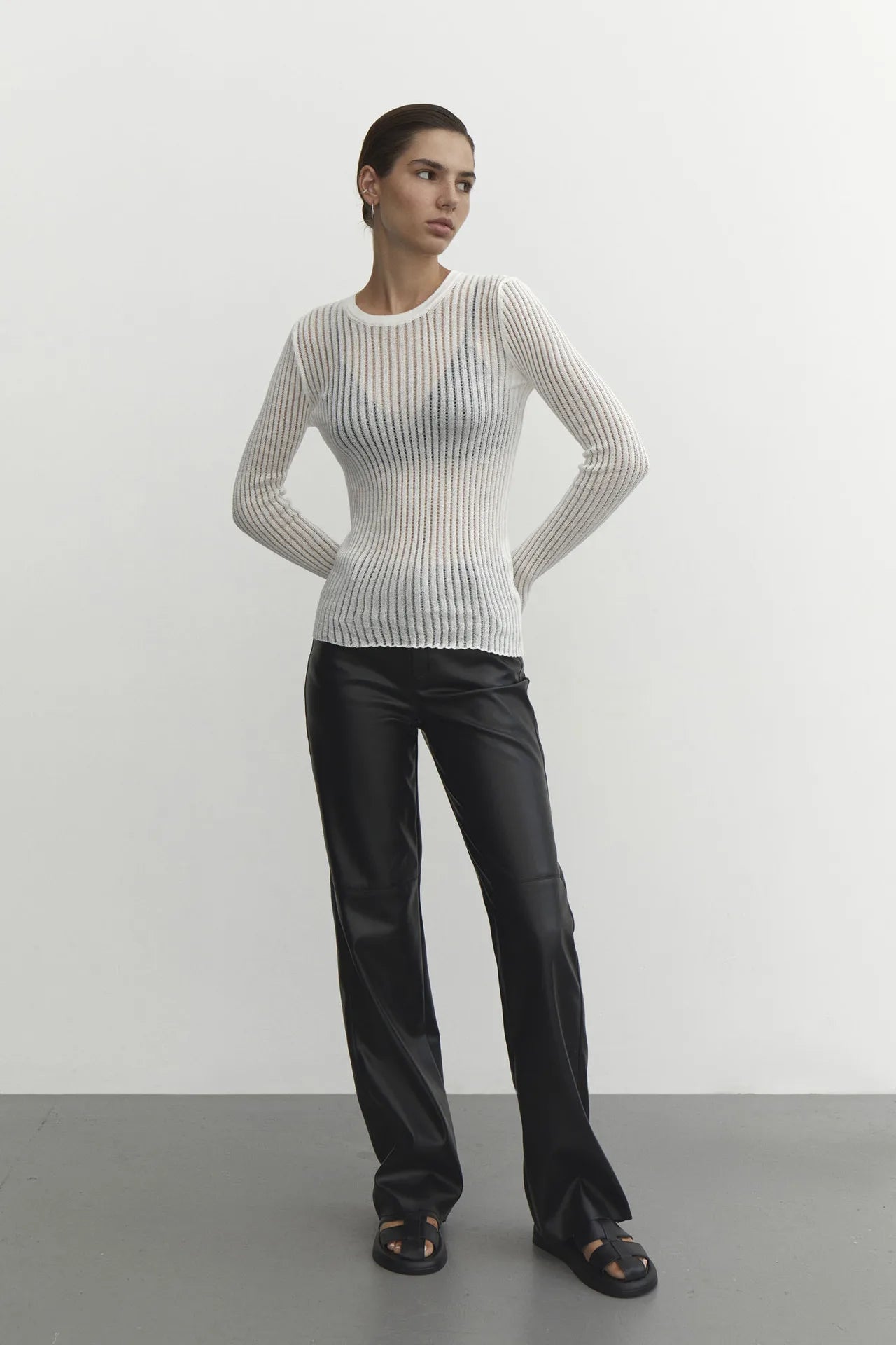 Women's Elegant Striped See Through Long Sleeve Top
