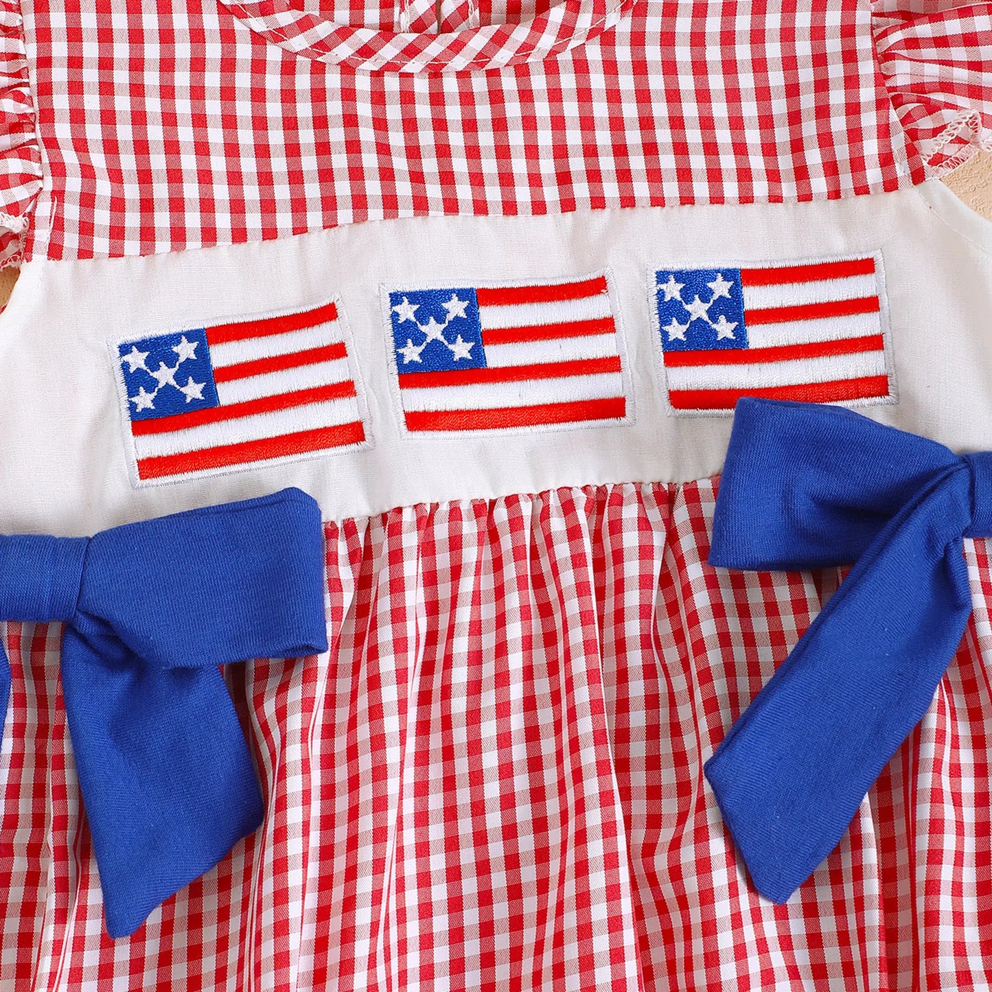 Baby Girls Independence Day Romper - Cute Ruffles Fly Sleeve Plaid Print Jumpsuit (0-18M)