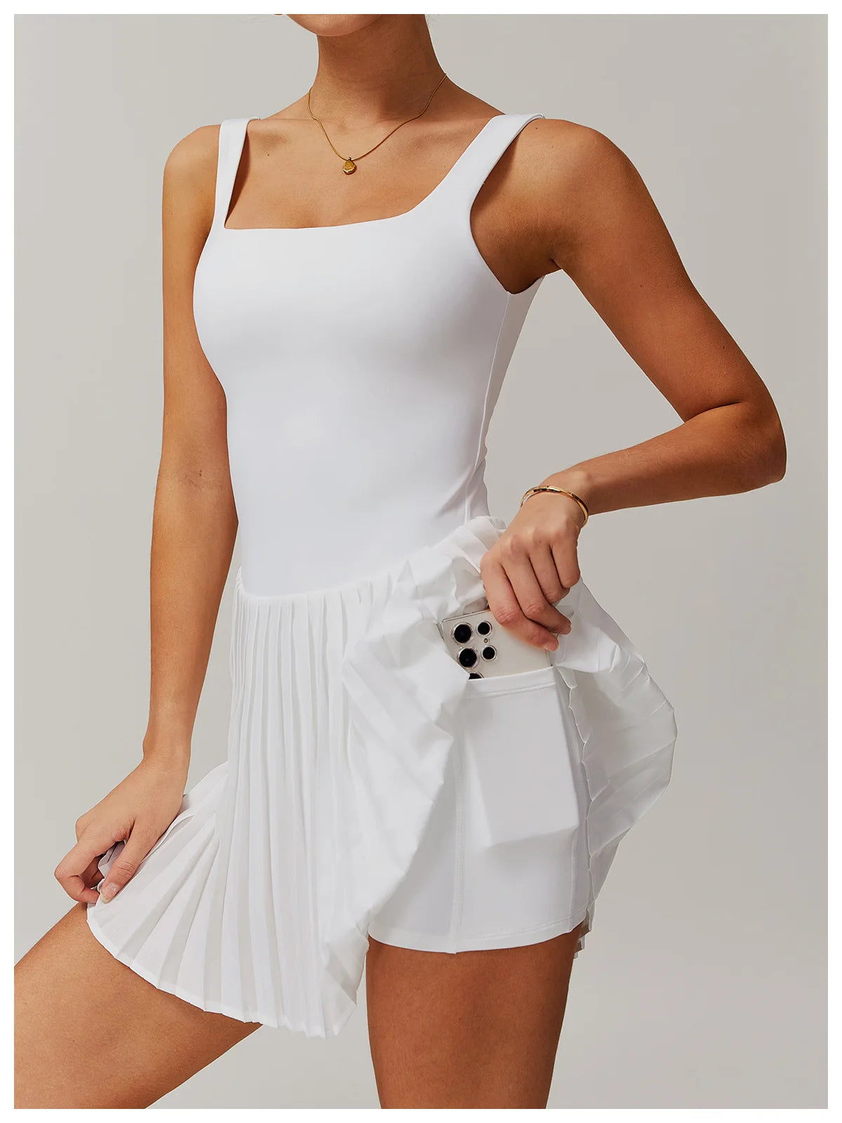 Tennis Skirt with Inner Lining - Pleated Golf Workout Dress with Pockets