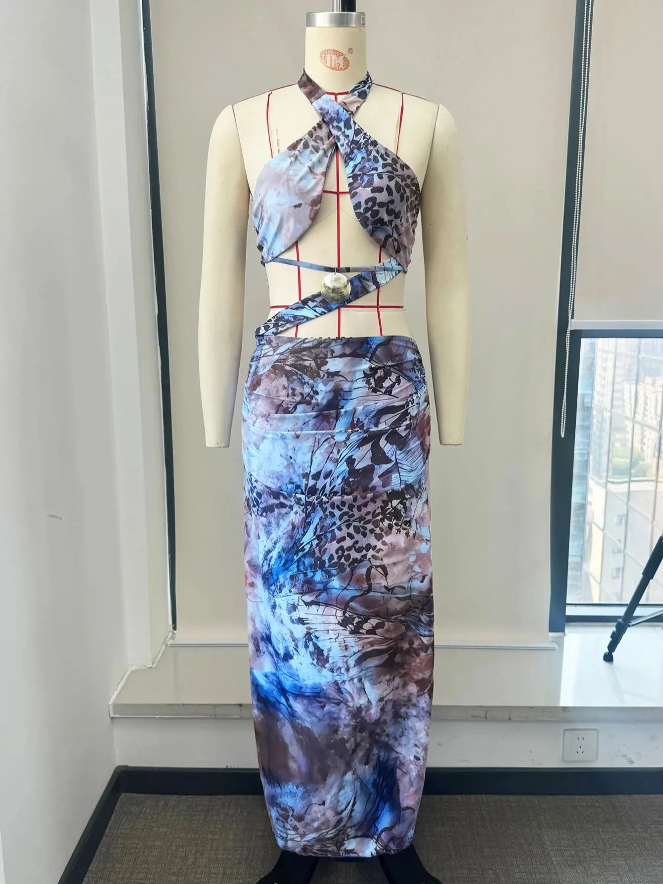 Women's Cut out Bodycon Halter Sleeveless Halter Lace Up Patchwork Long Beach Style Summer Dress