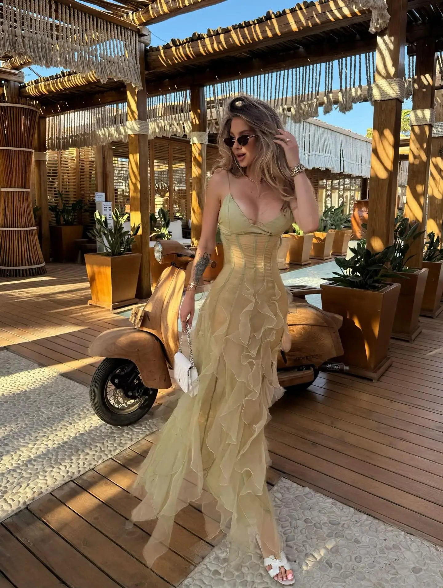 Women's Halter Ruffle Maxi Dress - Tummy Control Bandage Summer Party Dress